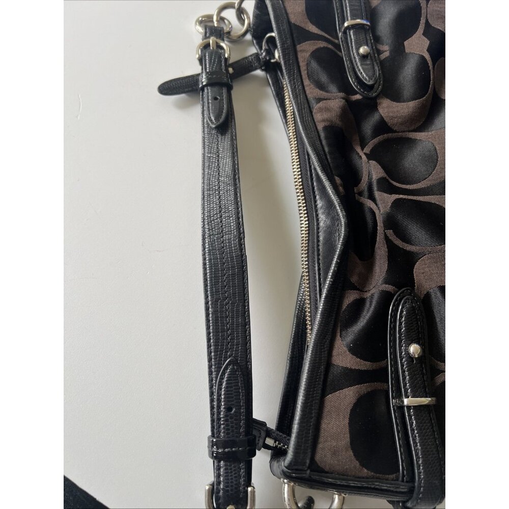 Vintage COACH #16408 Collette Signature Brown & Black Leather Cloth Bag - Picture 7 of 16